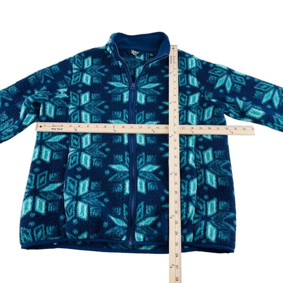Lands End Womens Fleece Jacket L/P Snowflake Pattern Blue & Teal Full Zip - Picture 4 of 5